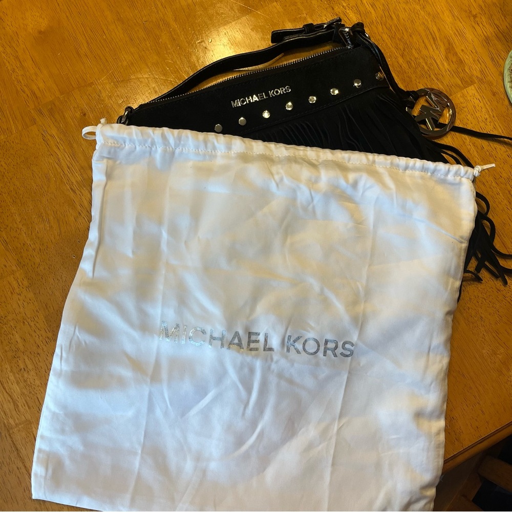 Michael Kors Black Fringe Suede Crossbody Bag with Silver Accents - Picture 9 of 9
